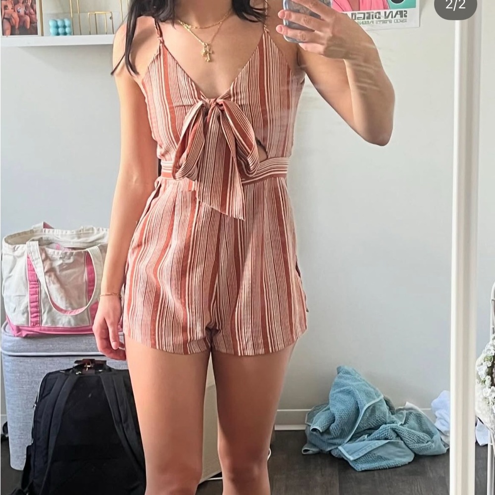Striped Tie-Front Romper